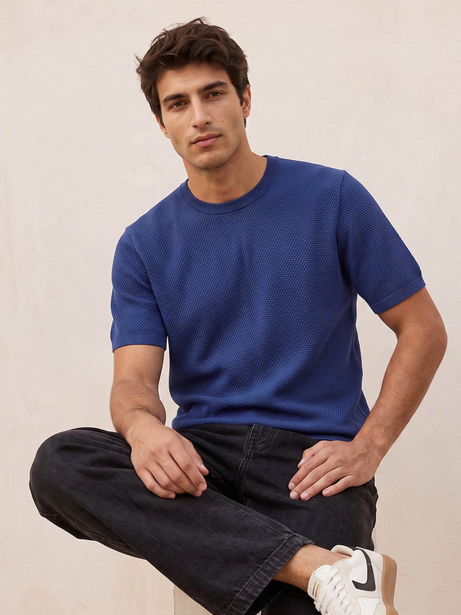 Crew Neck Popcorn Textured T-Shirt