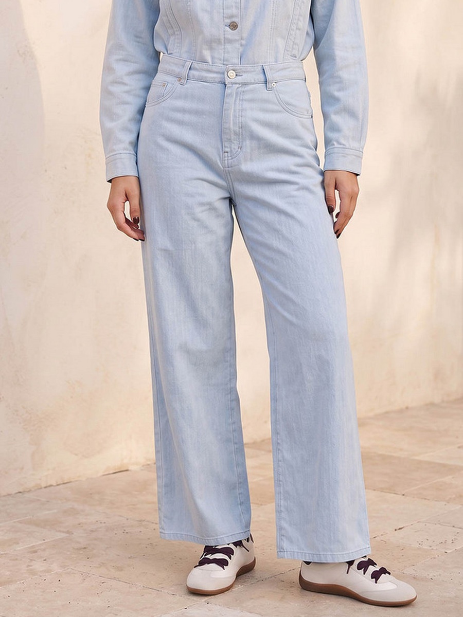 Linen Blend Jeans with Wide Leg