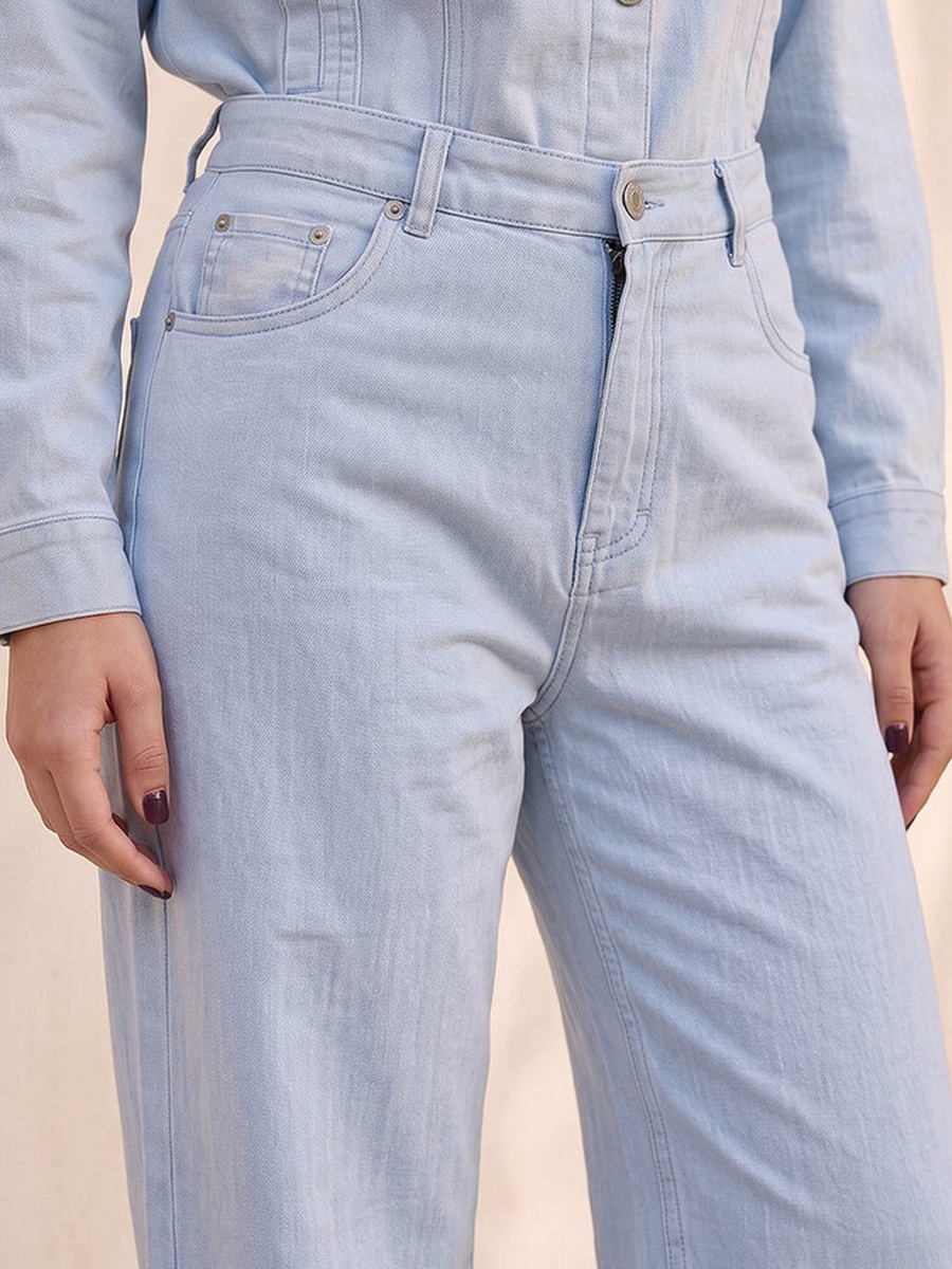 Linen Blend Jeans with Wide Leg