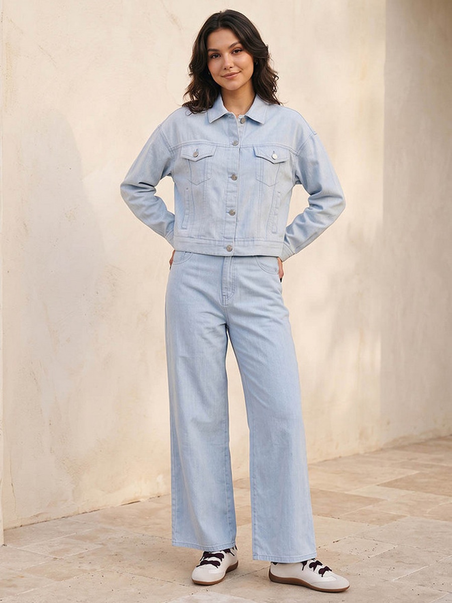 Linen Blend Jeans with Wide Leg
