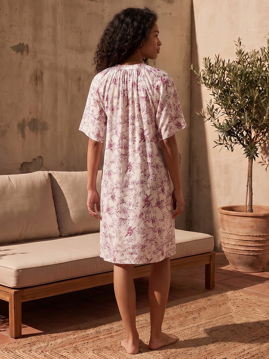 Set of 2 - Short Sleeves Tie-Ups Viscose Knee Length Night Dress