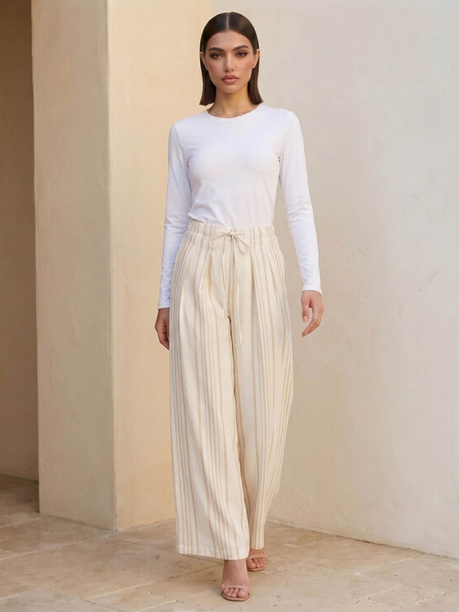 Wide Leg Striped Trousers
