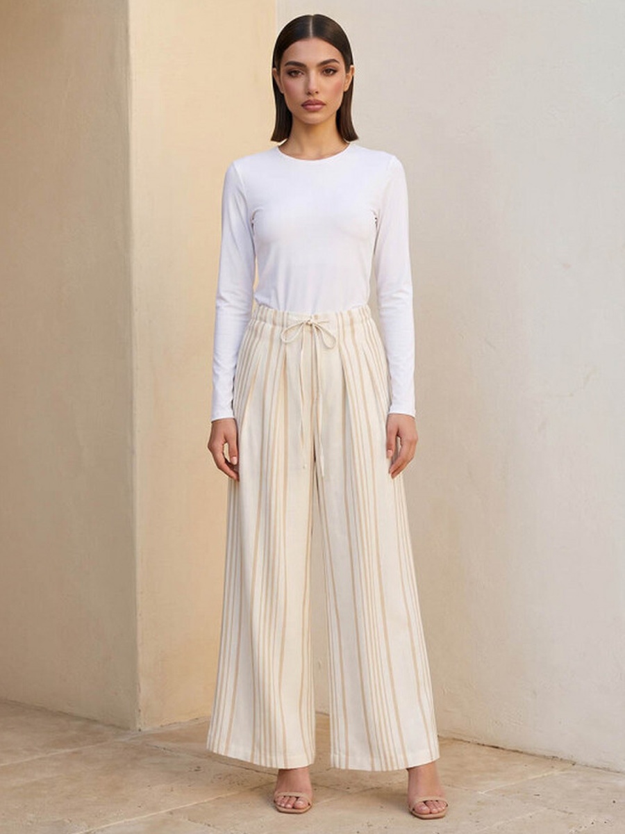 Wide Leg Striped Trousers