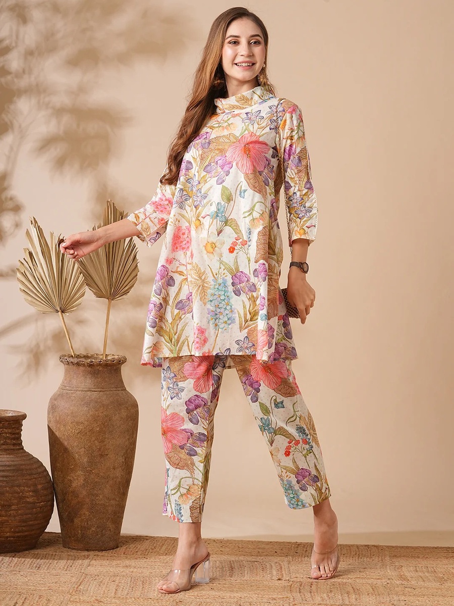 Floral Printed Embellished A-line Co-ord Set