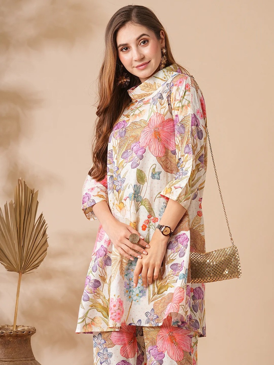 Floral Printed Embellished A-line Co-ord Set