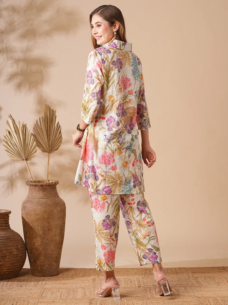 Floral Printed Embellished A-line Co-ord Set