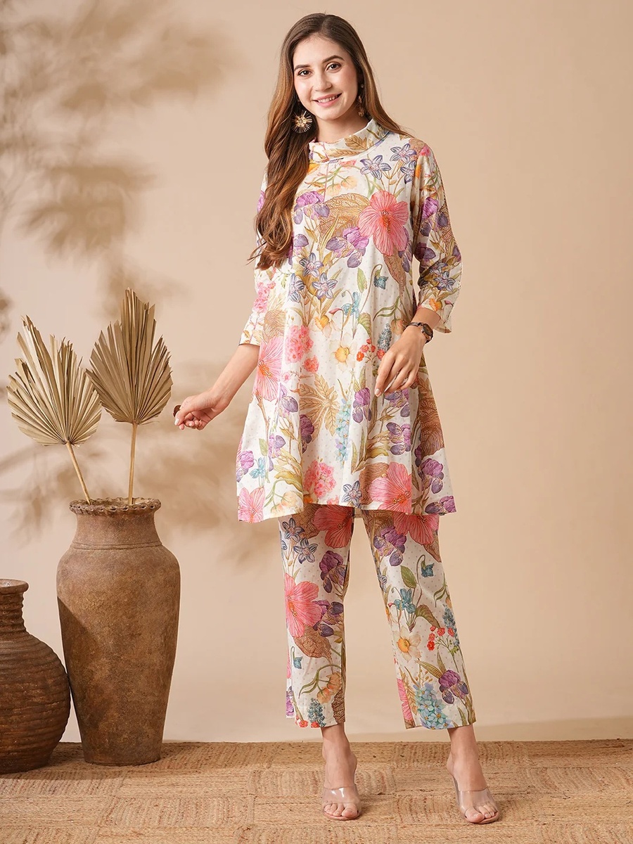 Floral Printed Embellished A-line Co-ord Set