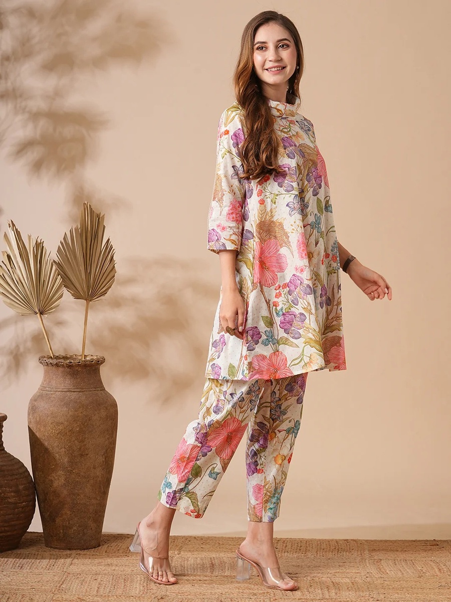 Floral Printed Embellished A-line Co-ord Set