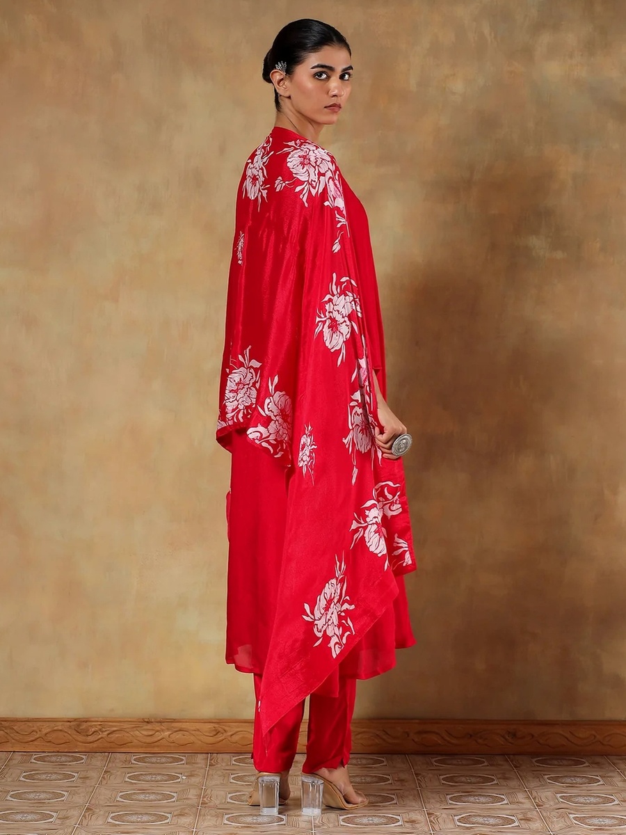 Pure Chinon Embroidered Anarkali Style Kurta Pants Dupatta Set