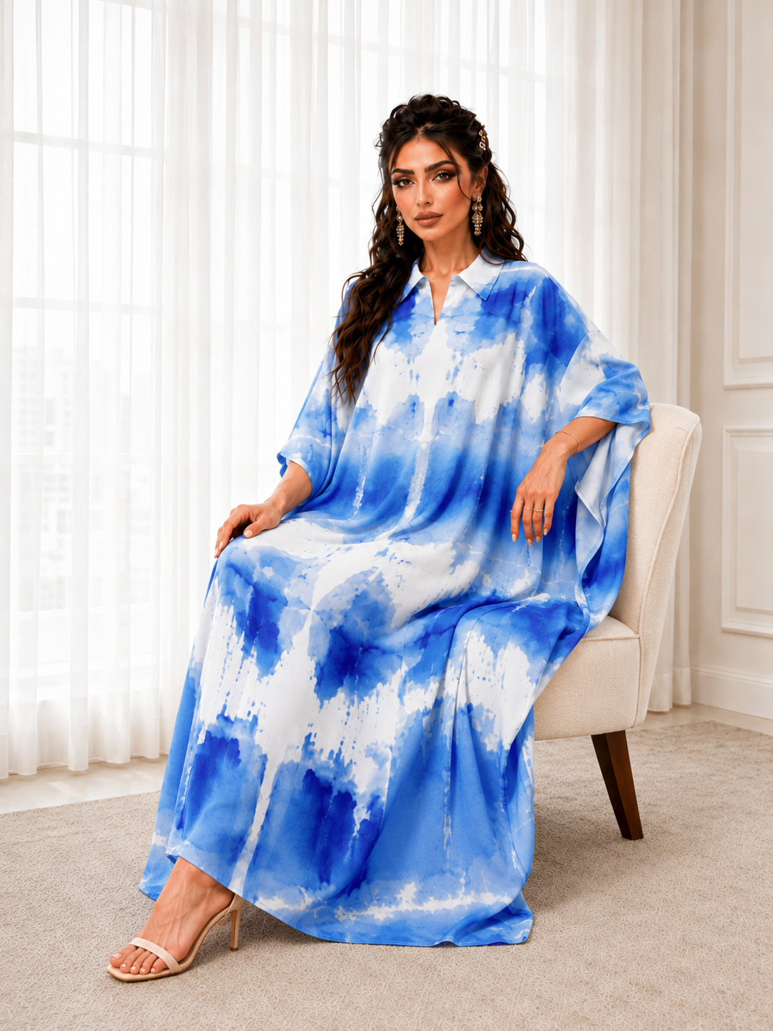 Blue Tie-Dye Maxi Kaftan