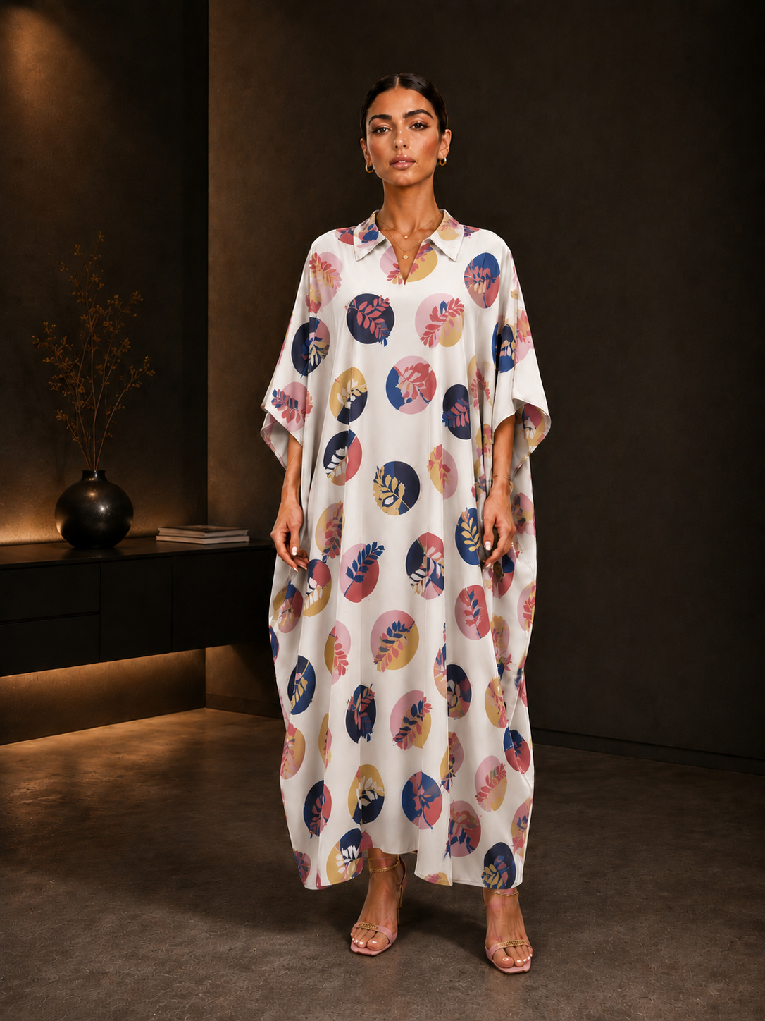 Multi-Color Leaf Print Kaftan