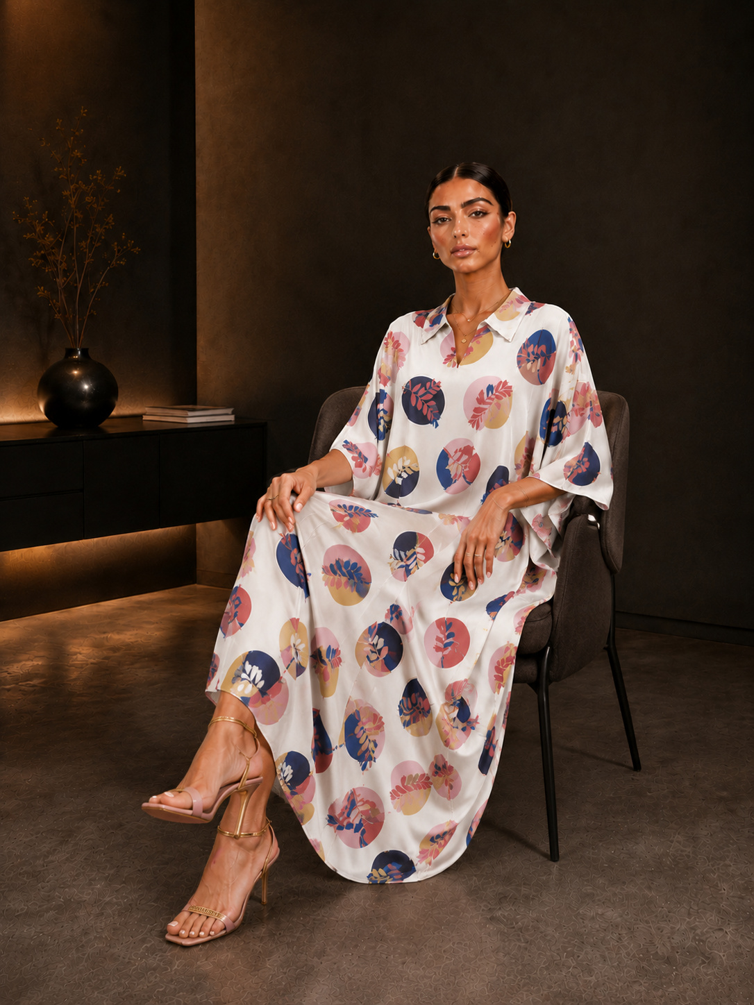 Multi-Color Leaf Print Kaftan