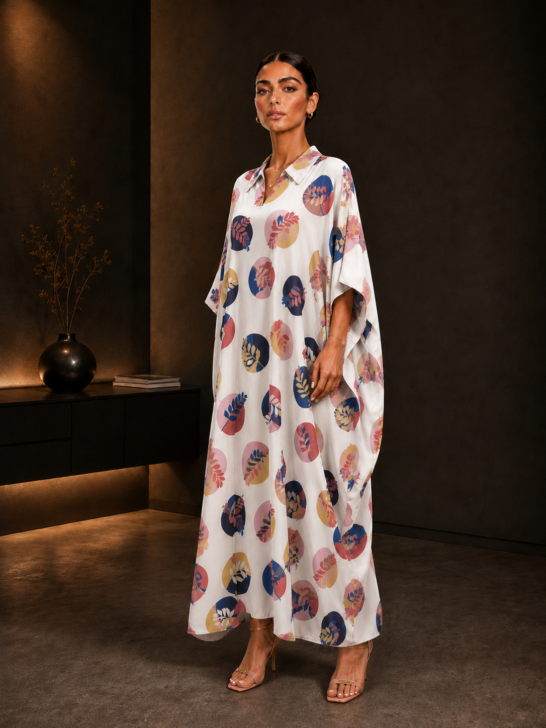 Multi-Color Leaf Print Kaftan