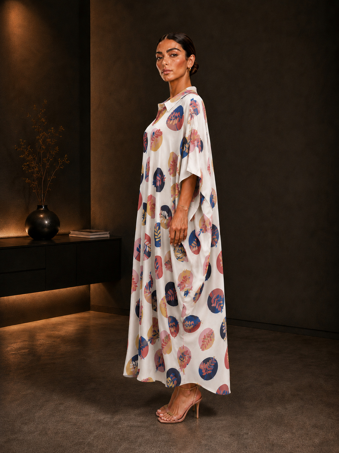 Multi-Color Leaf Print Kaftan