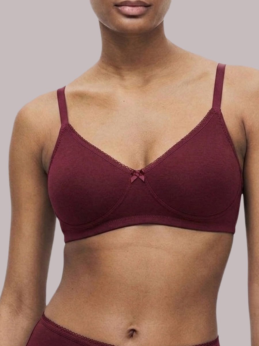 Maroon Solid Cotton Non-Padded Comfort T-Shirt Bra