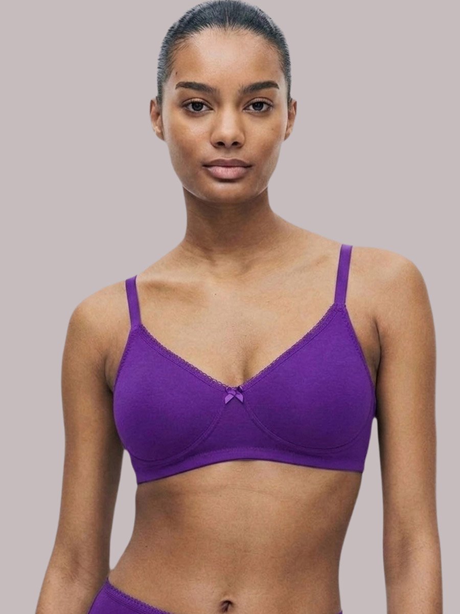 Purple Solid Cotton Non-Padded Comfort T-Shirt Bra