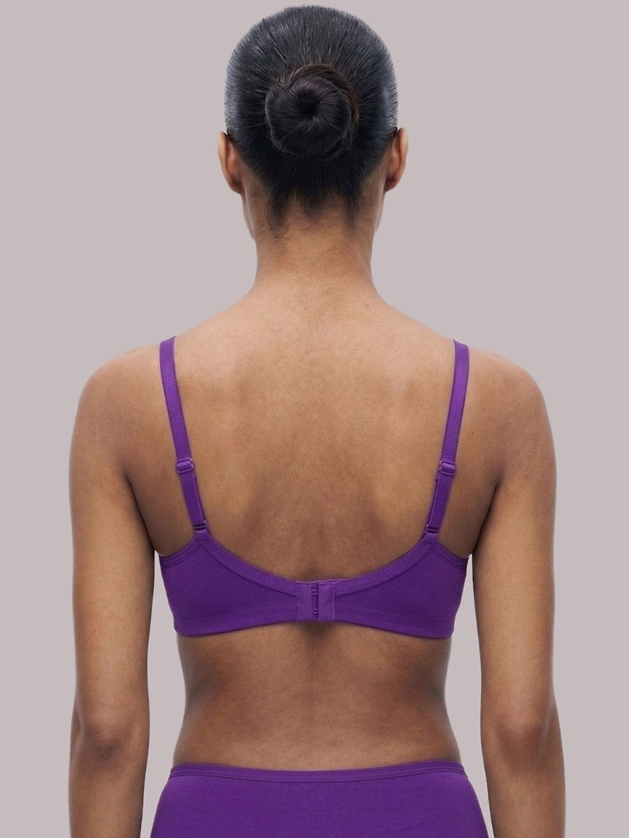 Purple Solid Cotton Non-Padded Comfort T-Shirt Bra