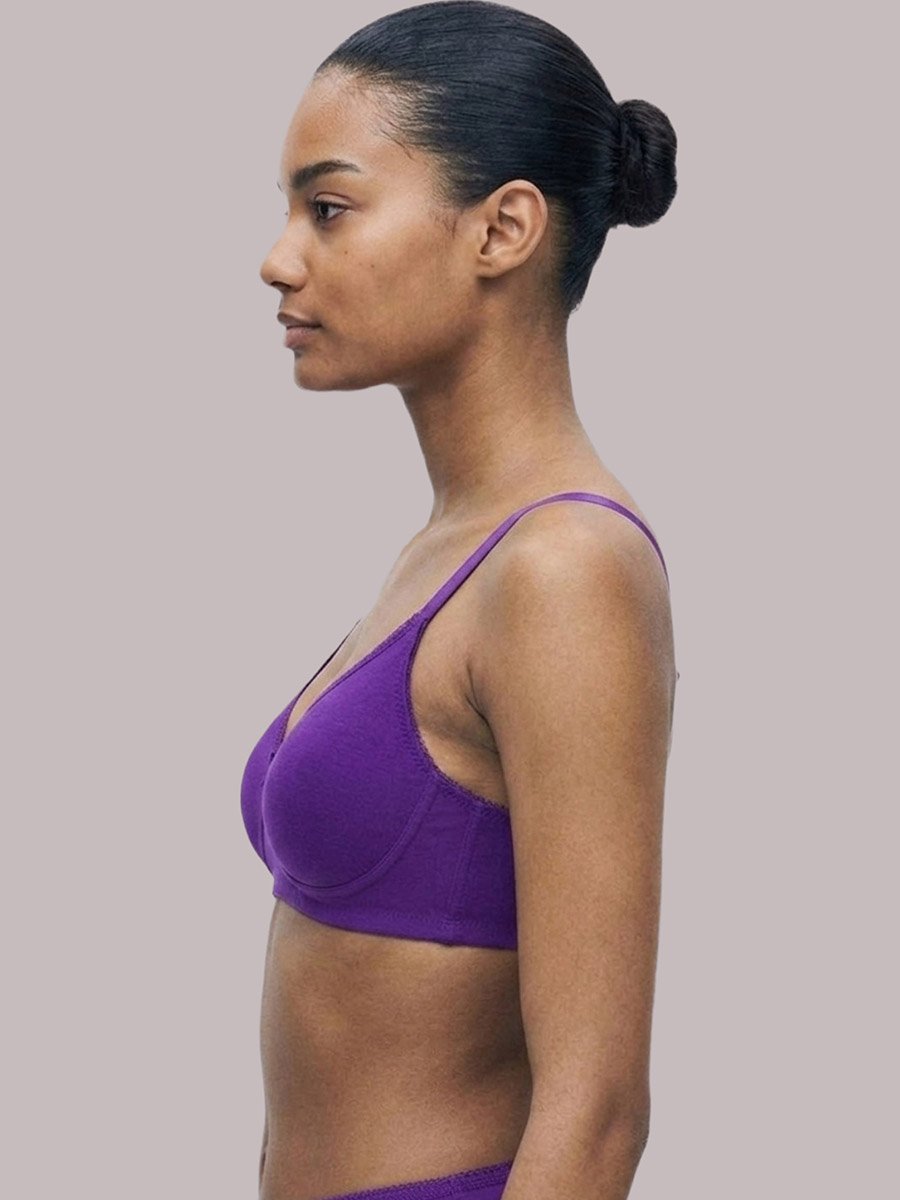 Purple Solid Cotton Non-Padded Comfort T-Shirt Bra