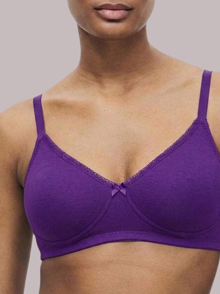 Purple Solid Cotton Non-Padded Comfort T-Shirt Bra
