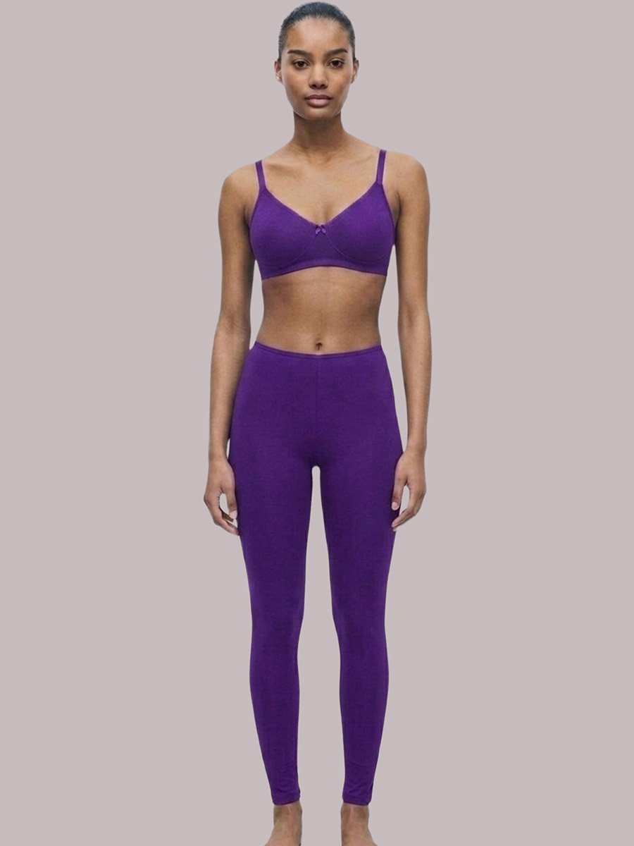 Purple Solid Cotton Non-Padded Comfort T-Shirt Bra