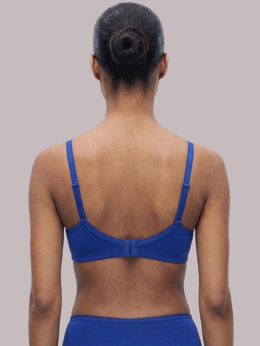 Dark Blue Solid Cotton Non-Padded Comfort T-Shirt Bra