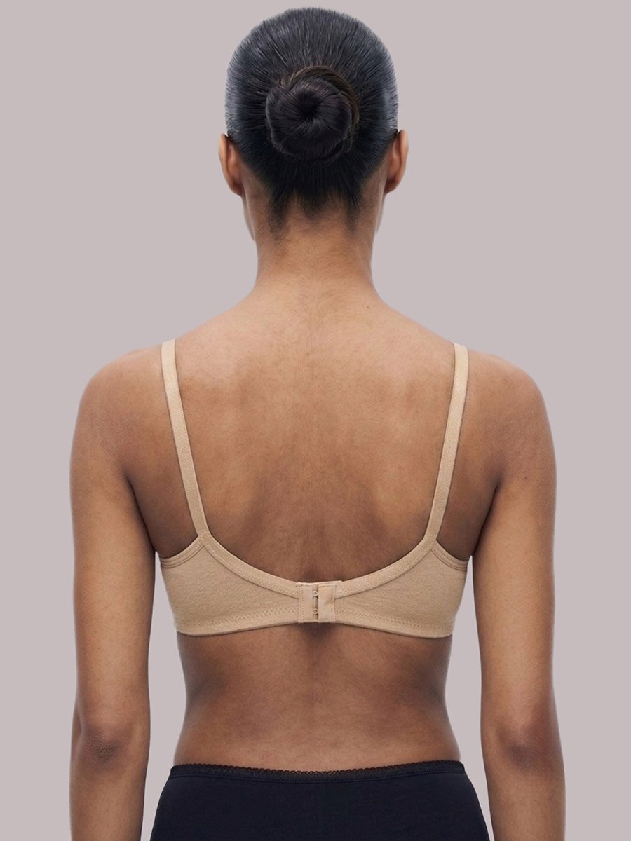 Beige Solid Cotton Non-Padded Comfort T-Shirt Bra