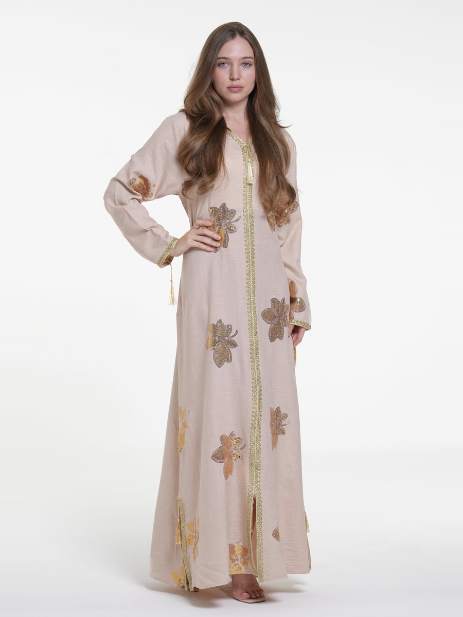 Linen Embroidered Jalabiya with Hood