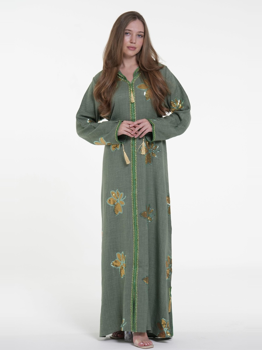 Linen Embroidered Jalabiya with Hood