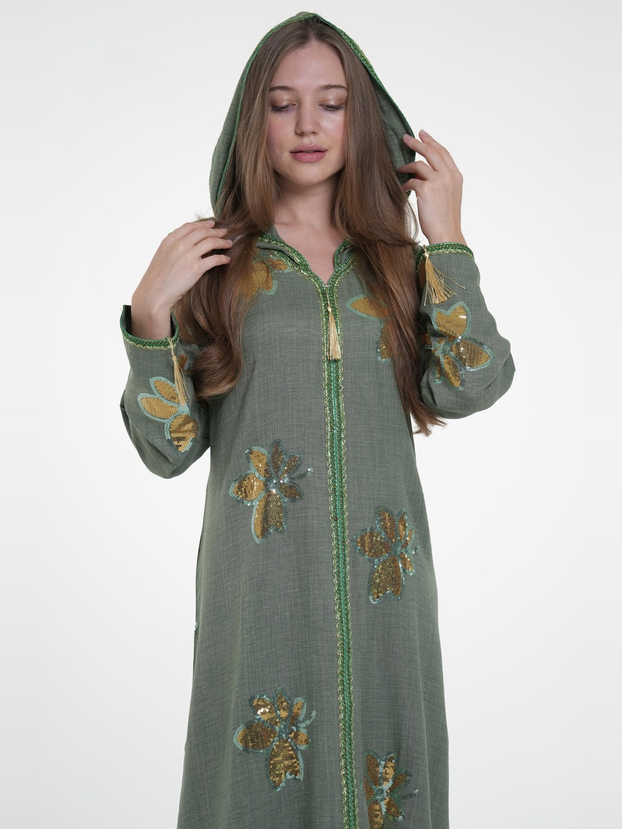Linen Embroidered Jalabiya with Hood