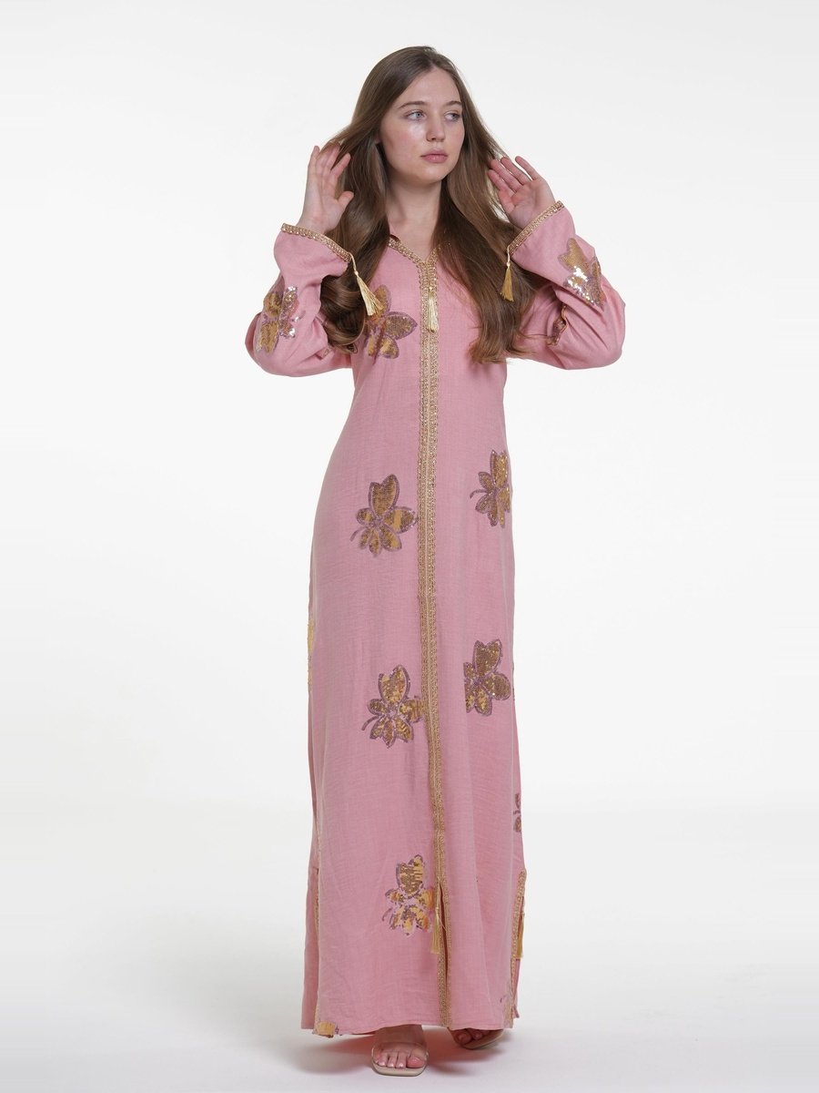 Linen Embroidered Jalabiya with Hood