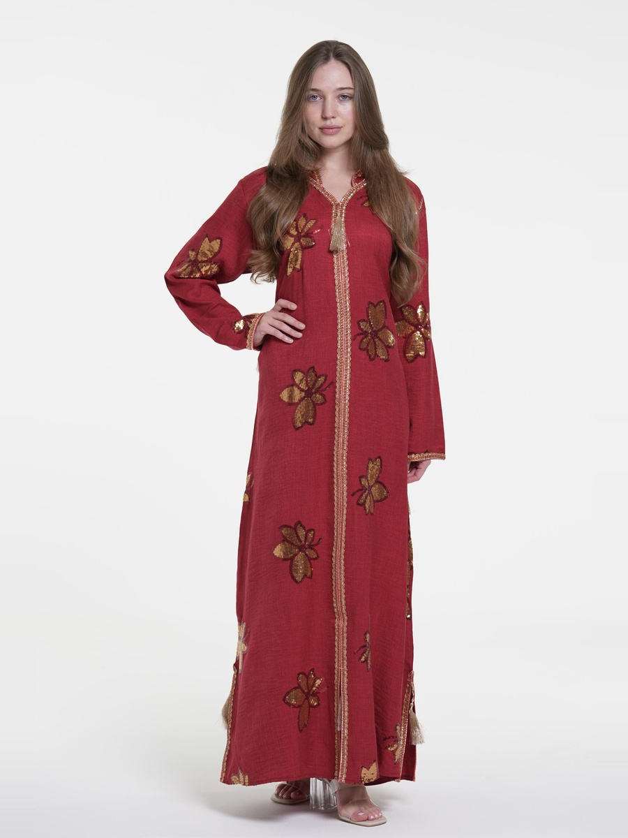 Linen Embroidered Jalabiya with Hood