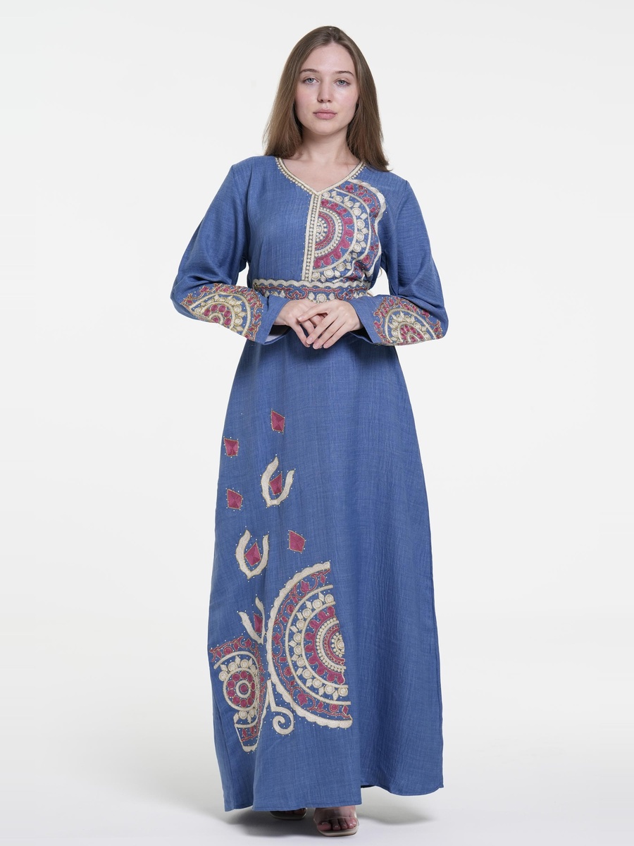 Linen Belted Embroidered Jalabiya