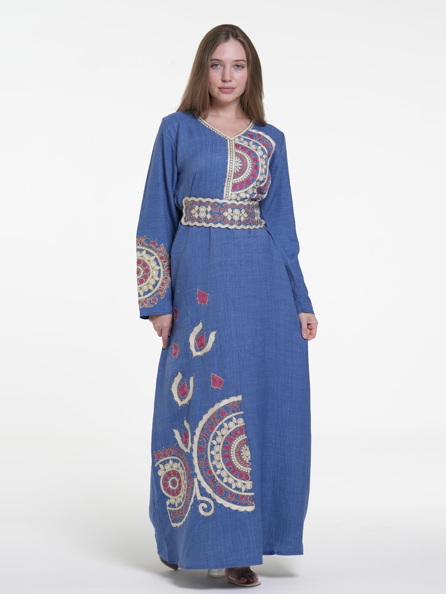 Linen Belted Embroidered Jalabiya