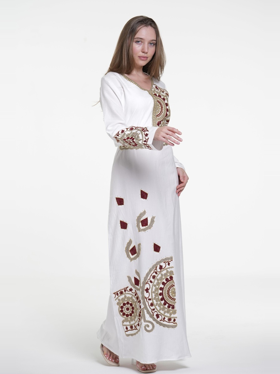 Linen Belted Embroidered Jalabiya