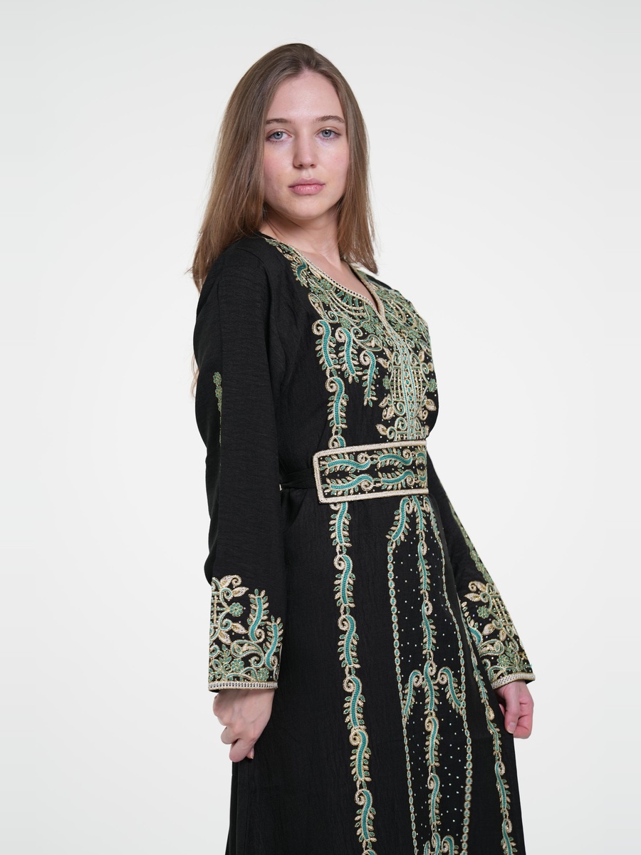 Linen Belted Embroidered Jalabiya