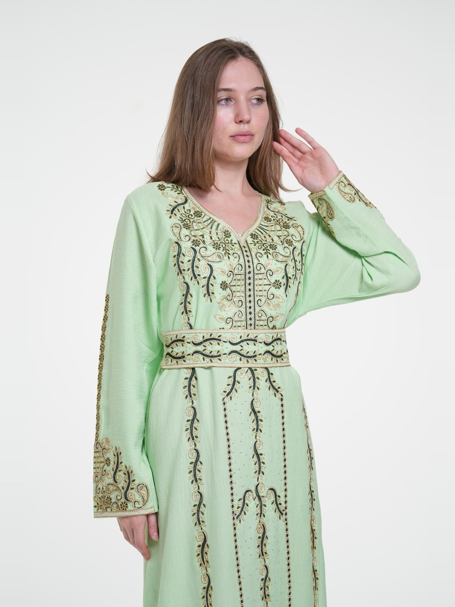 Linen Belted Embroidered Jalabiya