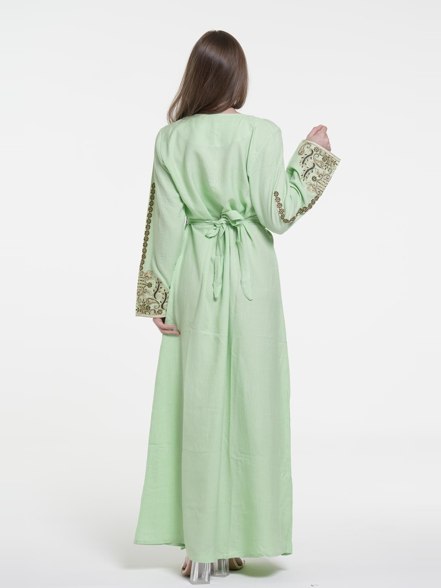 Linen Belted Embroidered Jalabiya