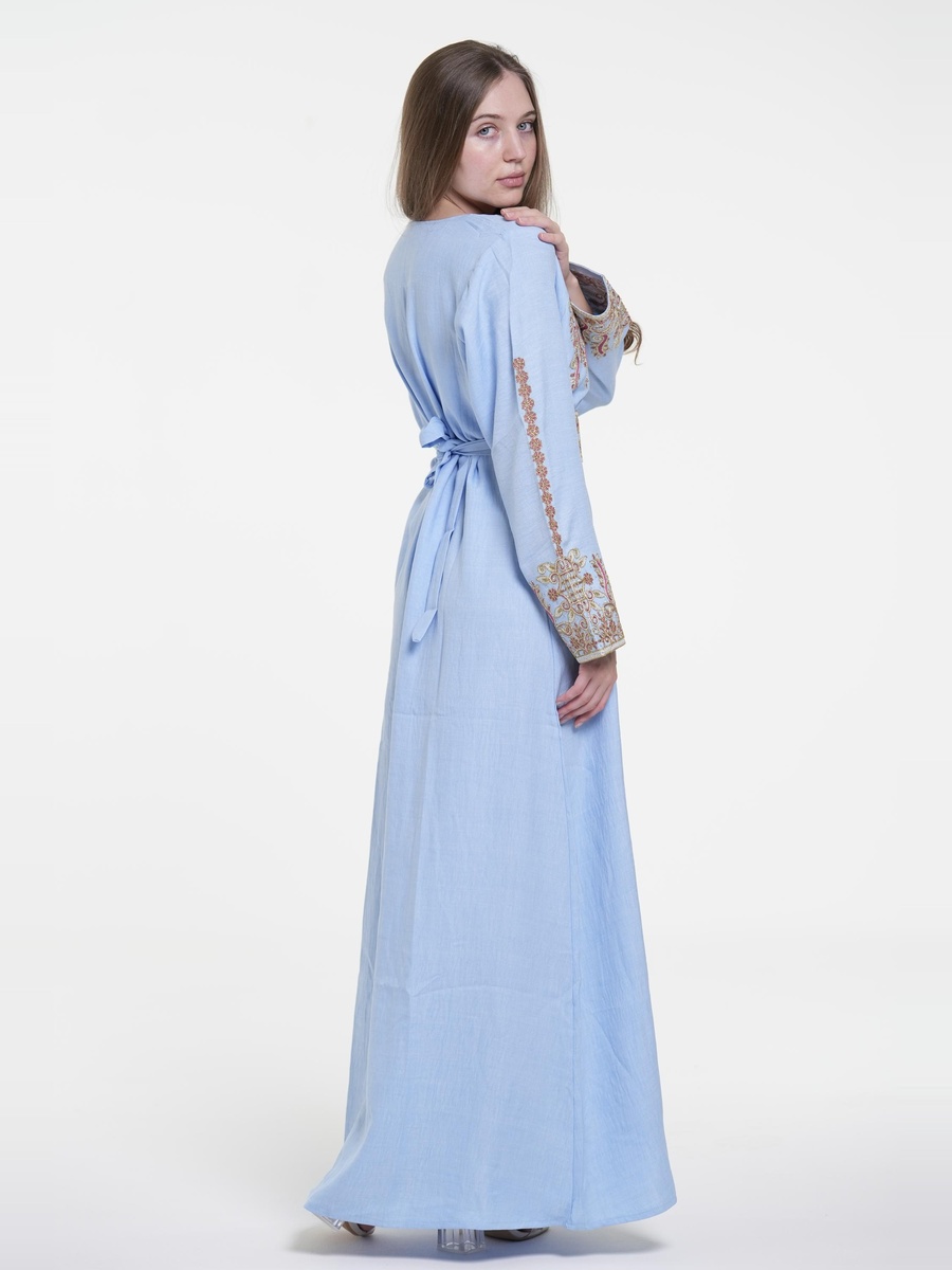 Linen Belted Embroidered Jalabiya