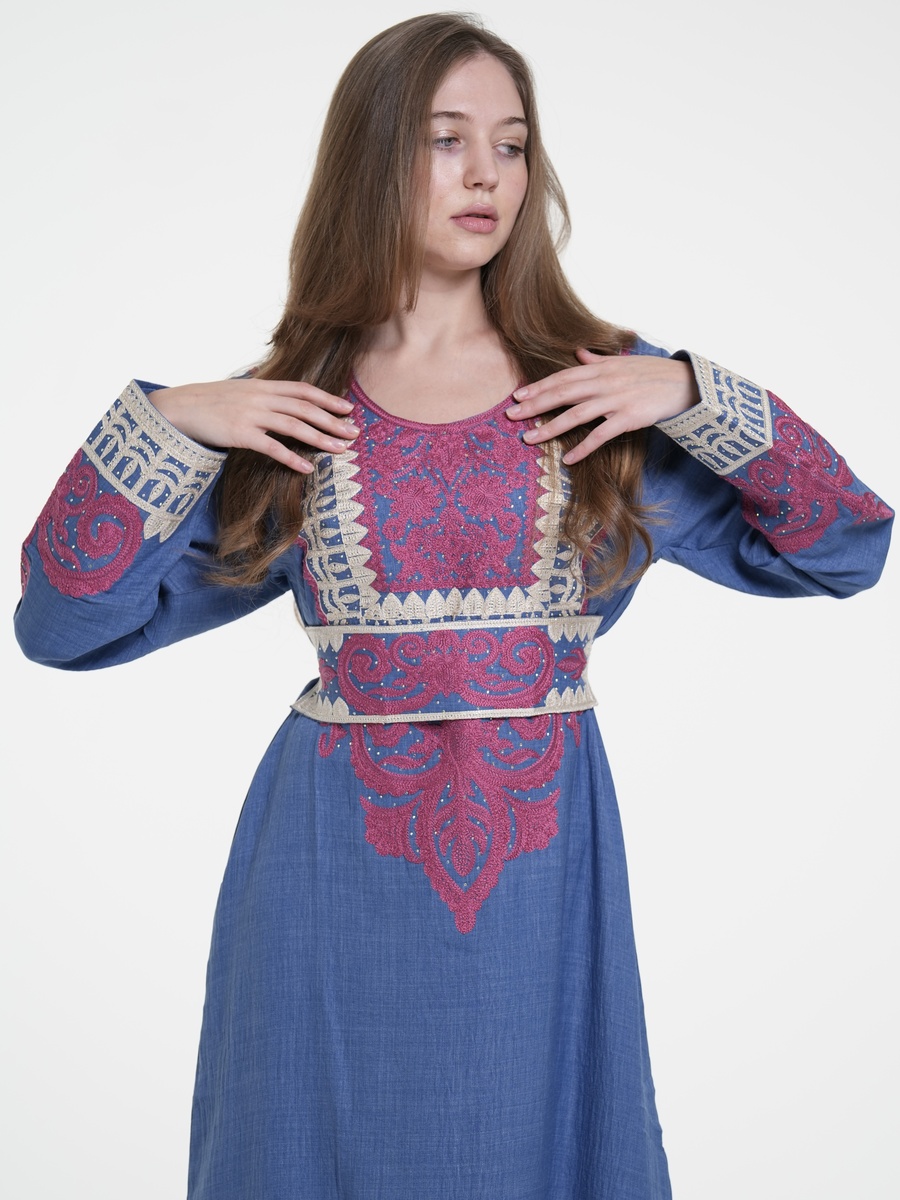 Linen Belted Embroidered Jalabiya