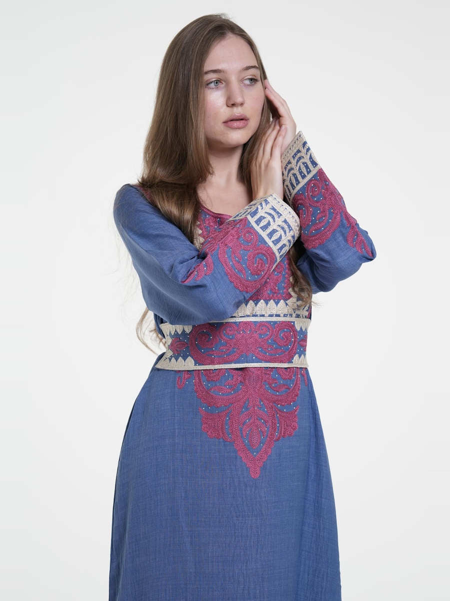 Linen Belted Embroidered Jalabiya