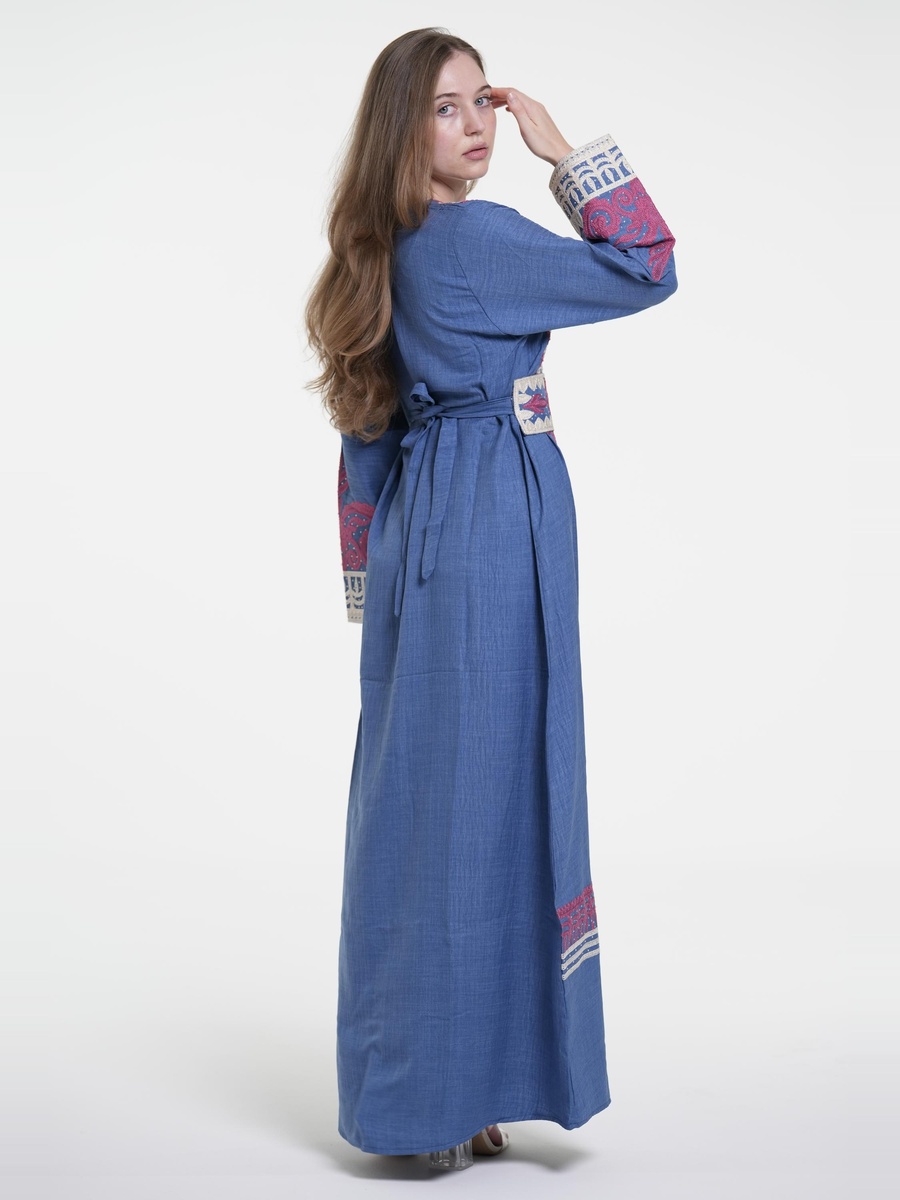 Linen Belted Embroidered Jalabiya