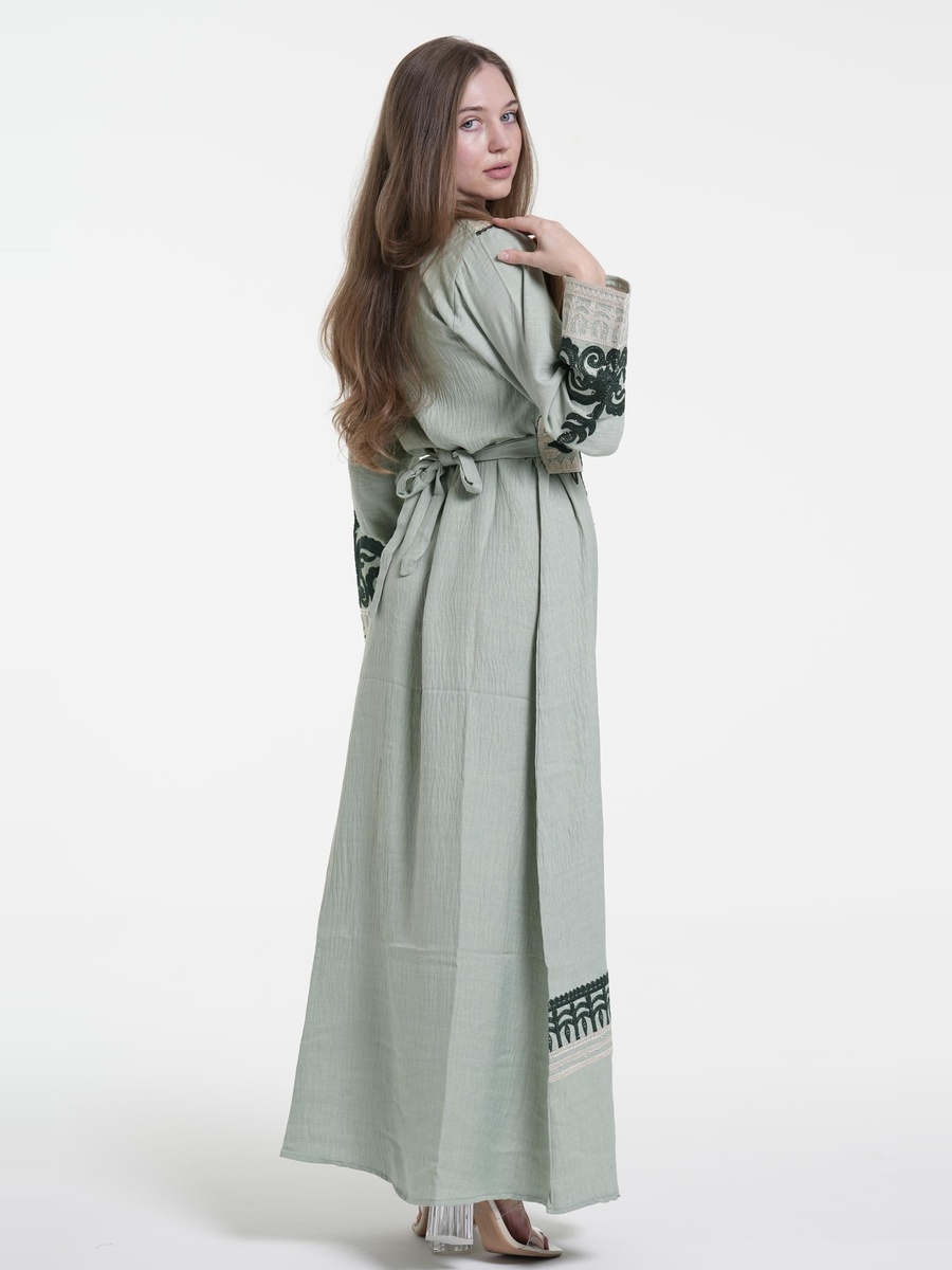 Linen Belted Embroidered Jalabiya