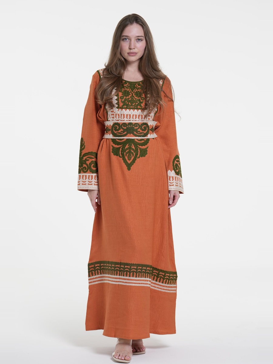 Linen Belted Embroidered Jalabiya