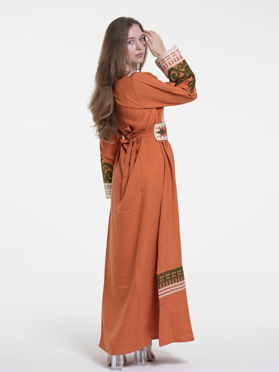 Linen Belted Embroidered Jalabiya