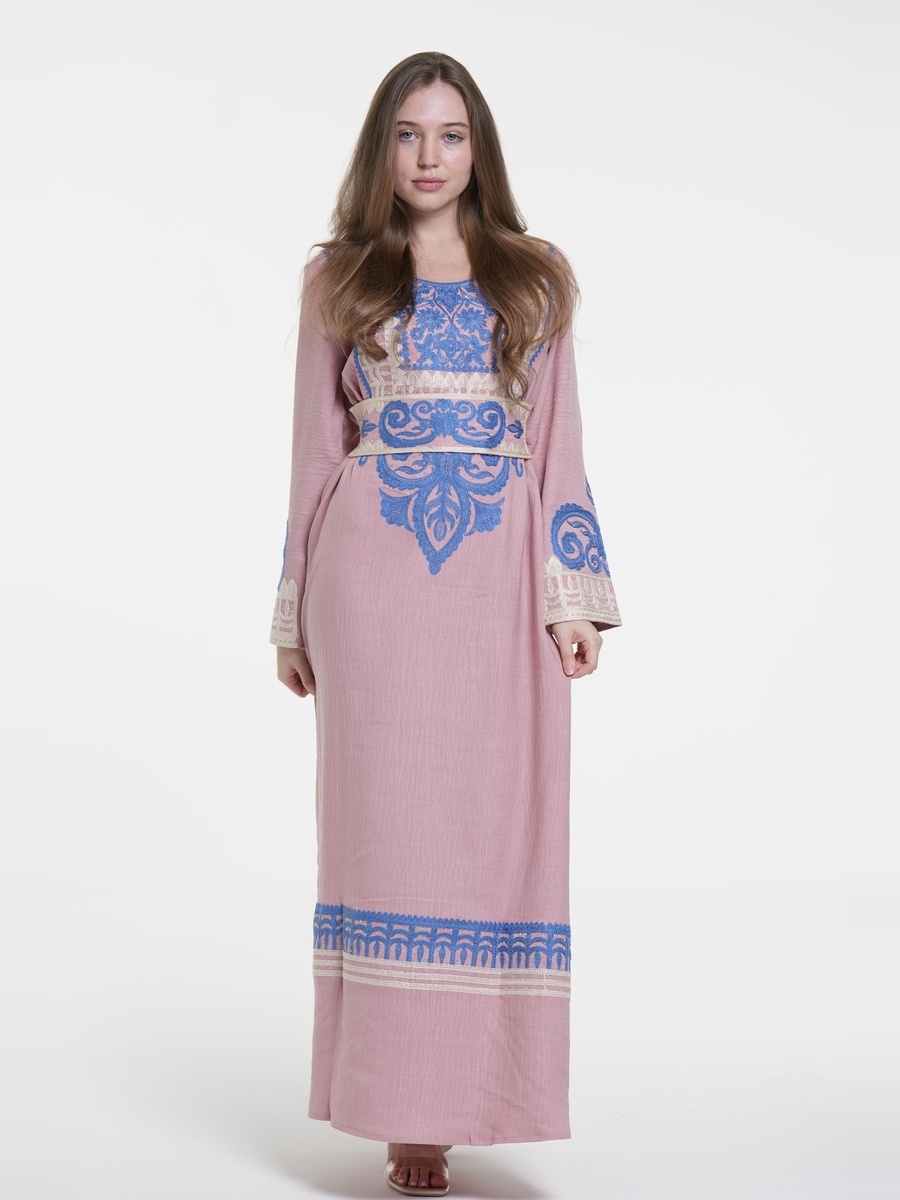 Linen Belted Embroidered Jalabiya