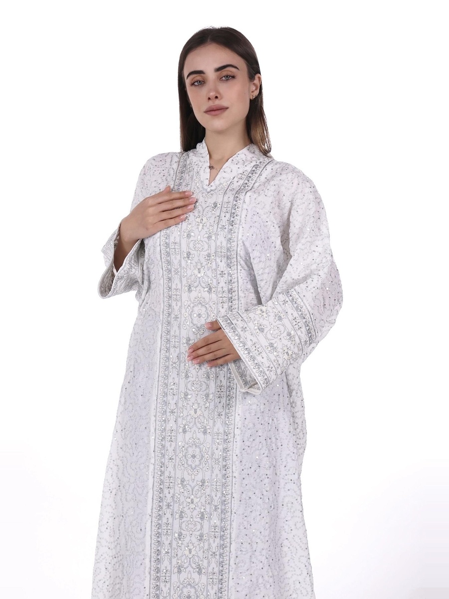 Linen Loose Fit Embroidered Jalabiya