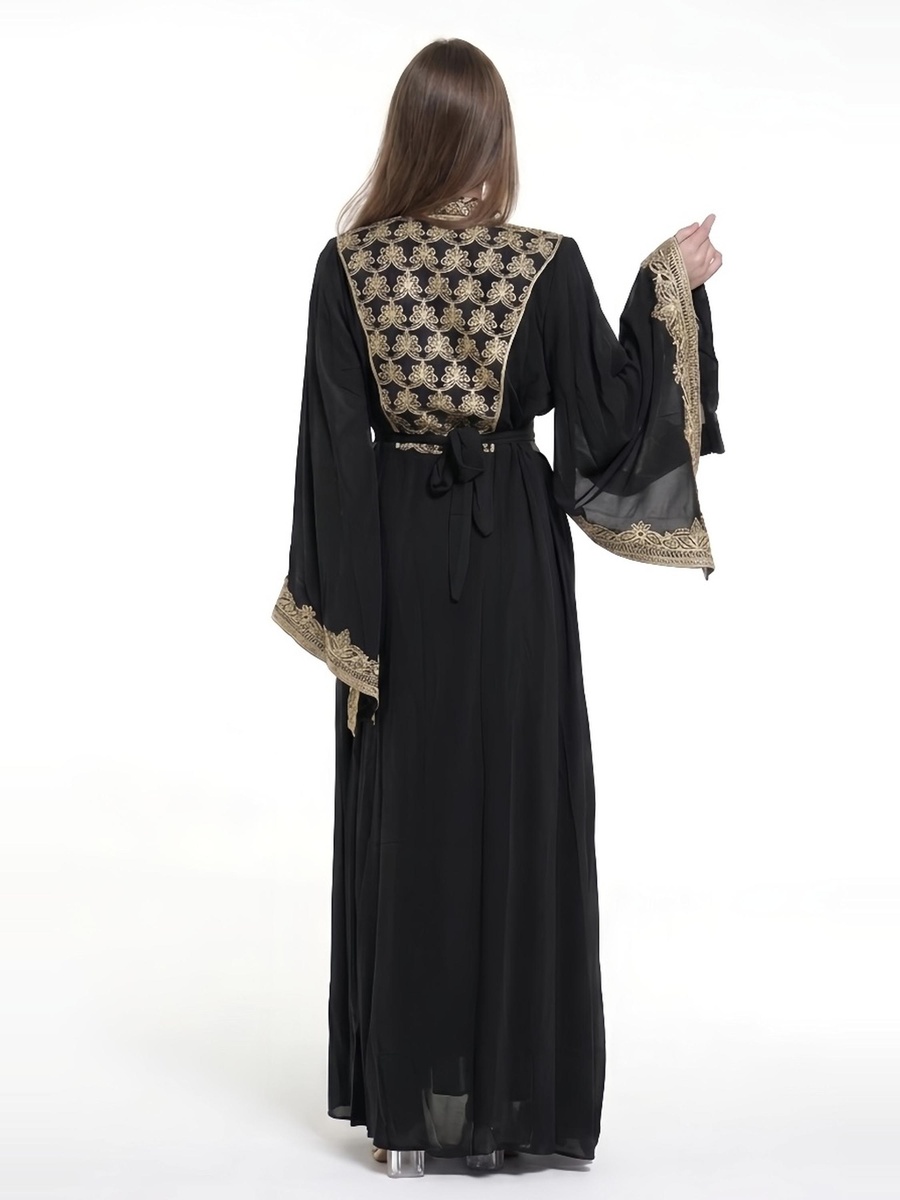 Black Embroidered Belted Kaftan