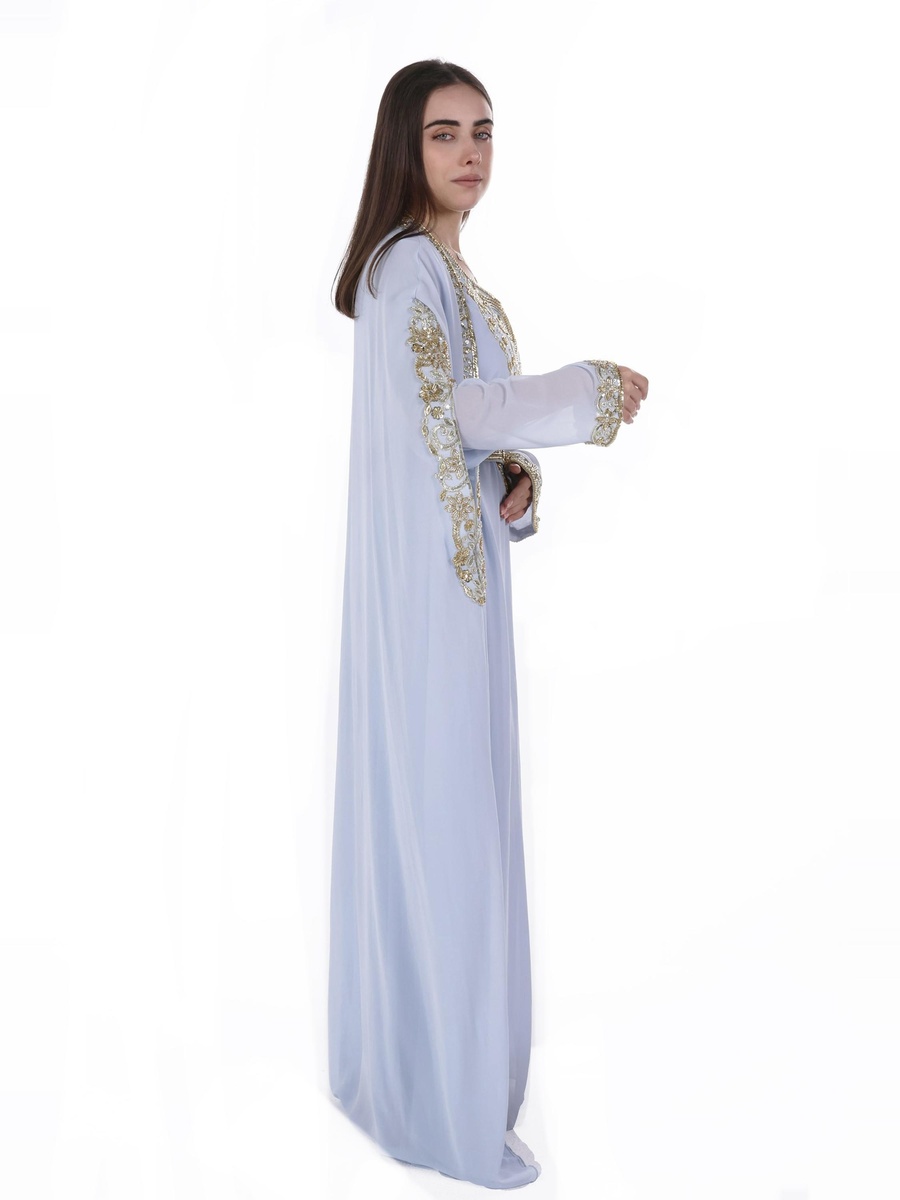 Light Blue Embroidered Belted Kaftan