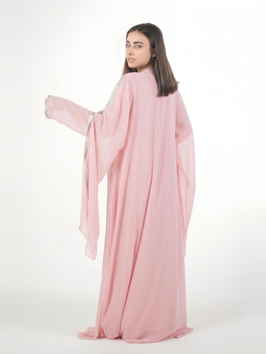 Pink Embroidered Belted Kaftan
