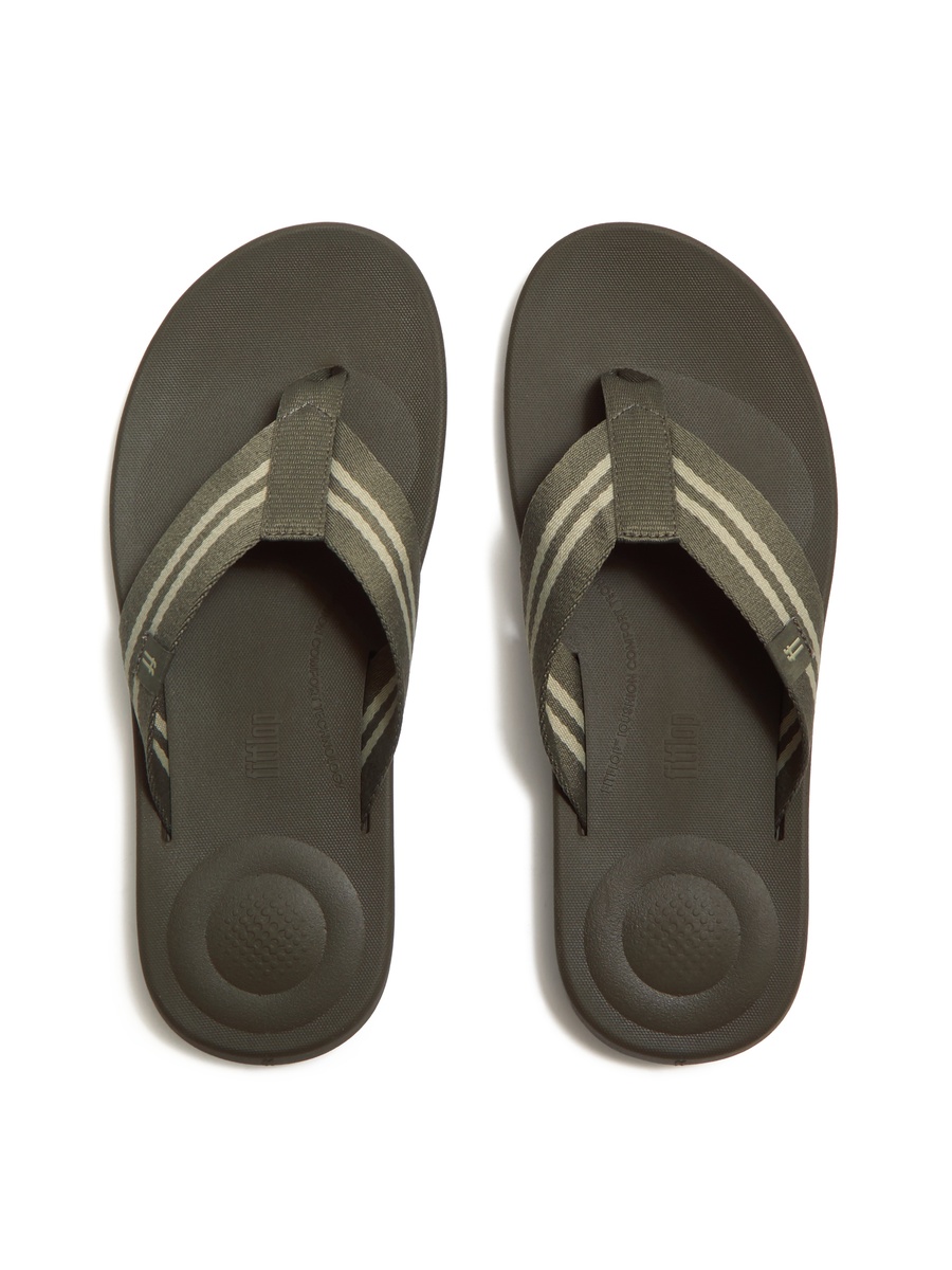 Men iQushion Two-Stripe Webbing Strap Flip Flops